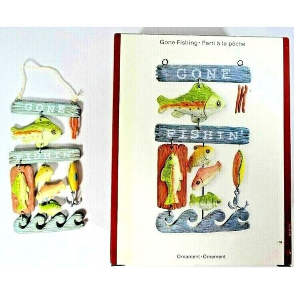 Carlton Cards Heirloom Gone Fishing Ornament Fish Lures Blue Waves Gift w/ Box - Picture 1 of 2